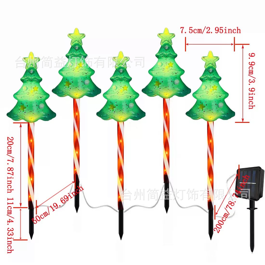 Un árbol de Navidad de frutas rojas pintadas de colores - tubo rojo - energía solar