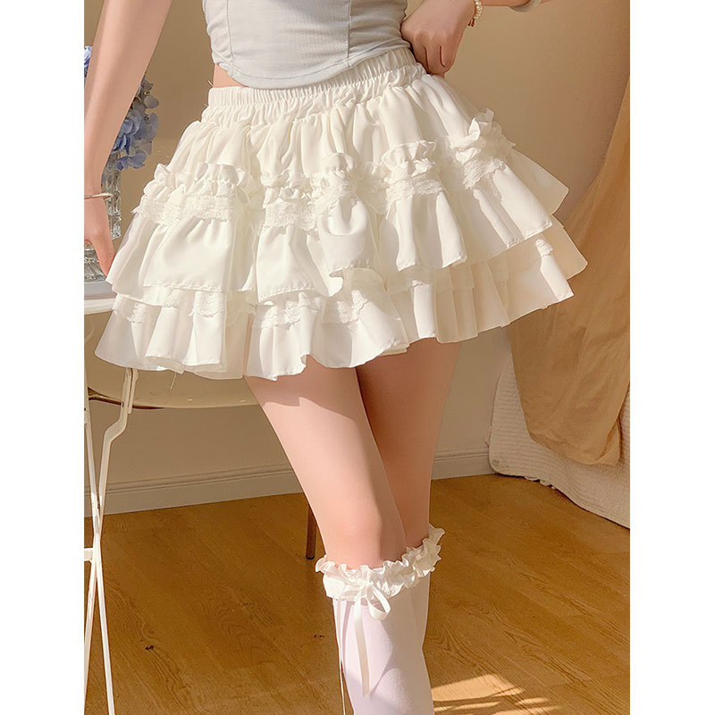 Morning Collar [Guangzhou Fabric Feels Good] White Lace Cake Puff Skirt Women's Sweet Skirt Ballet Style Short