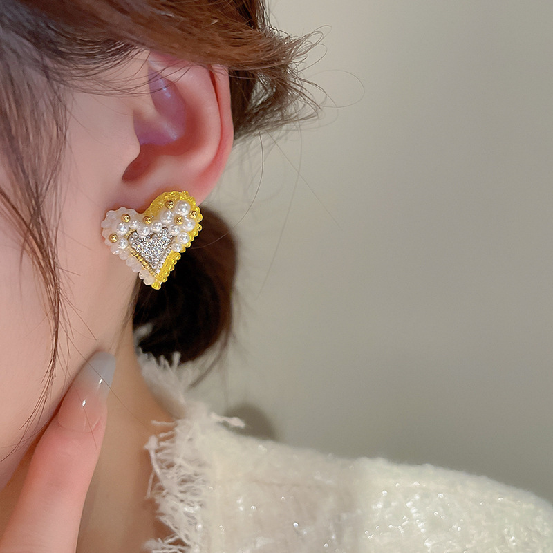 Cute Heart Shape Copper Plating Rhinestones Earrings 1 Pair