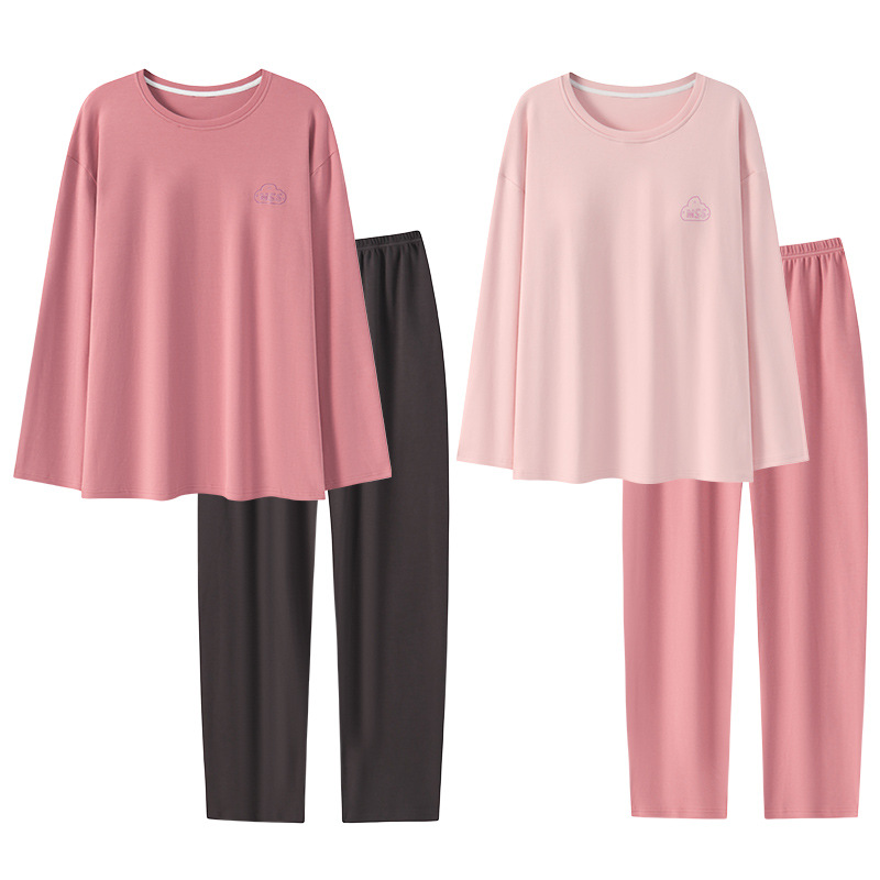 심플한 단색 커플 홈 의류 커플 스타일 홈 루즈 롱 캐주얼 슈트 투피스 슈트 여성 스타일 가슴 패드 포함