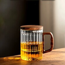 竖纹三件杯玻璃杯茶水分离泡茶杯个人办公水杯家用带盖过滤花茶杯