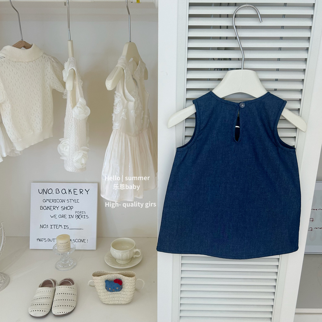 [Le En baby] Vestido de chaleco de mezclilla de nuevo estilo de verano para niñas, falda casual de estilo occidental de moda, vestido de princesa