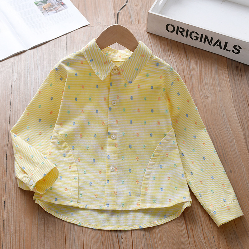 Korean style long-sleeved shirt for girls, new autumn style, fashionable top for baby girls, spring and autumn, shirt for older children.