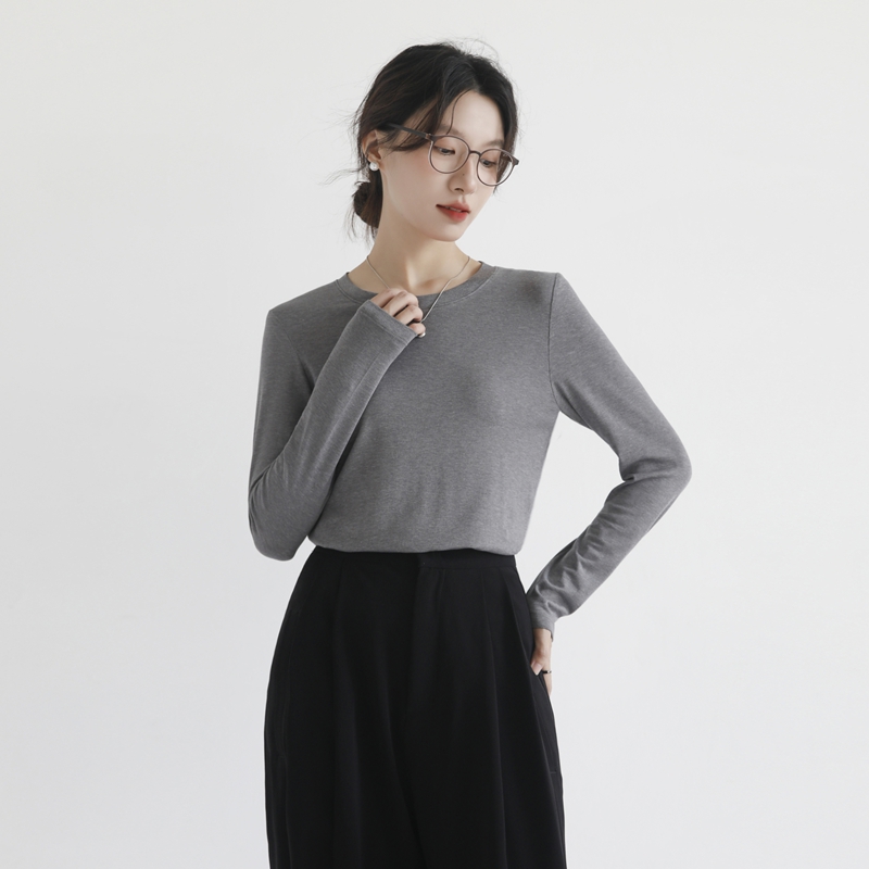 여성 모달 라운드넥 긴팔 티셔츠 슬림핏 통기성 가을 이너웨어 베이직 상의