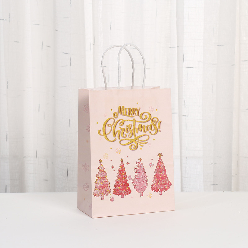 ショッピングバッグクラフト紙袋パーティーキャンディギフト袋卸売り外売り袋クリスマス手提げ袋ピンク包装袋|undefined