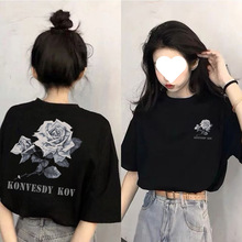 【店铺热销】100纯棉小落肩宽松薄款短袖夏季新款设计印花显瘦学