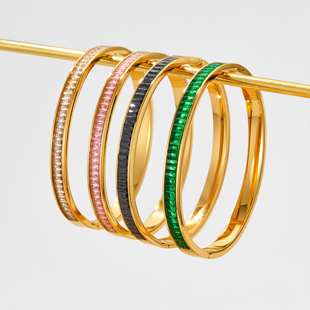 304 Stainless Steel Material Elegant Geometric 304 Stainless Steel 16K Gold Plated White Gold Plated Gold Plated Zircon Bangle In Bulk