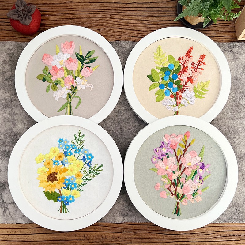 Bordado a mano para principiantes Paquete de material de bricolaje Bordado Lu Conjunto de fabricación de costura y hilo Pintura colgante de bordado europeo tridimensional creativo