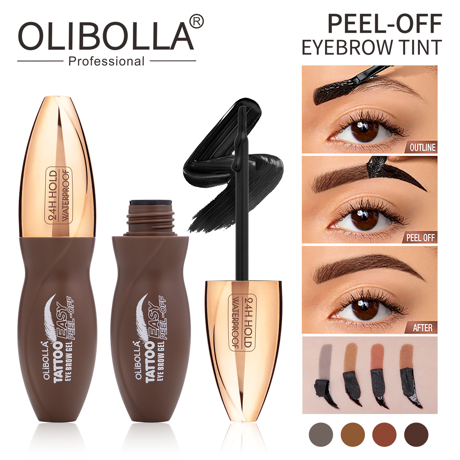 OLIBOLLA Four-Color Peel-Off Eyebrow Tint, Semi-Permanent Eyebrow Tint, Makeup Artist Exclusive Peel-Off Design Eyebrow Tint