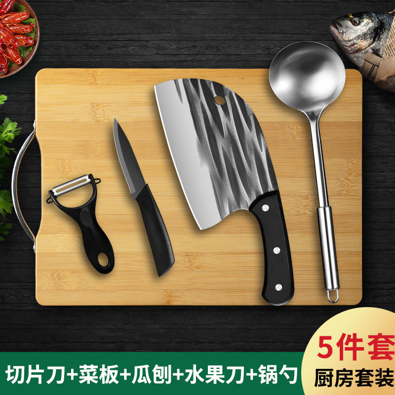 Set de cuchillos de cocina con tabla 2 en 1, cuchillo forjado, ideal para hogar o dormitorio