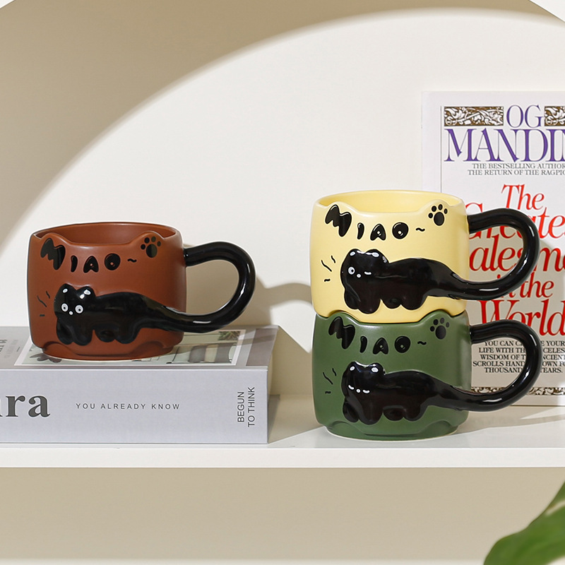 Taza de cerámica Taza de agua apilada de oficina Taza de café casera Taza de pareja de gato lindo Regalo femenino