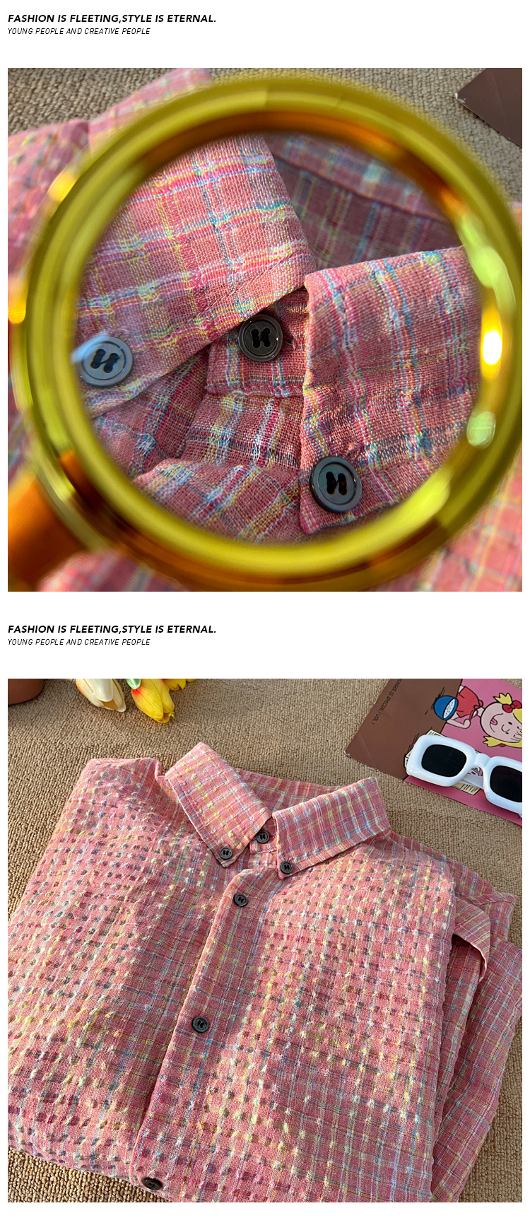 Checked Bubble Gauze Long Sleeve Shirt For Men Retro Style_voghion.com