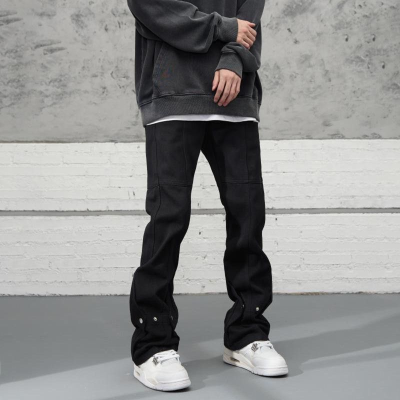 American Style High Street Black Breasted Jeans Men's Vibe Style Ins Trendy Brand Loose High-grade Sense Micro Straight Pants