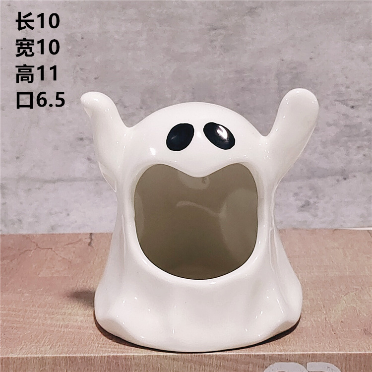 Transfronterizo Halloween cerámica fantasma candelabro utensilios de escritorio casero recipiente de panela de bananas fantasma cenicero al por mayor