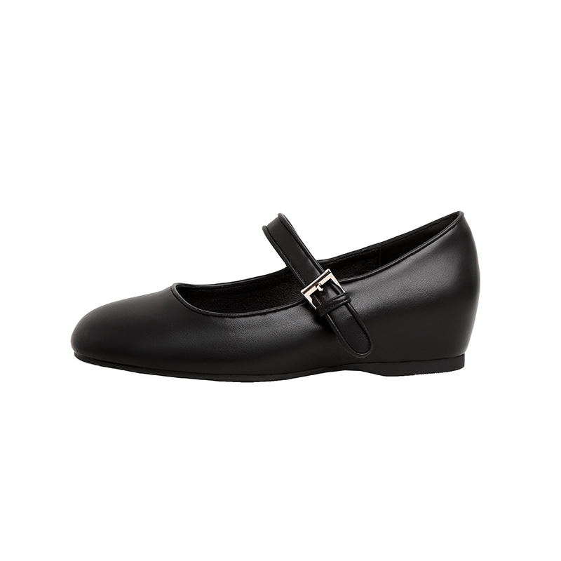 Pequeño aumento de altura de 5cm zapatos de ballet con cabeza cuadrada con boca superficial Retro Mary zapatos raros para mujeres verano 2025