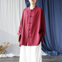 2464喜墨原创文艺复古秋季新品女装民族风立领宽松中长款上衣