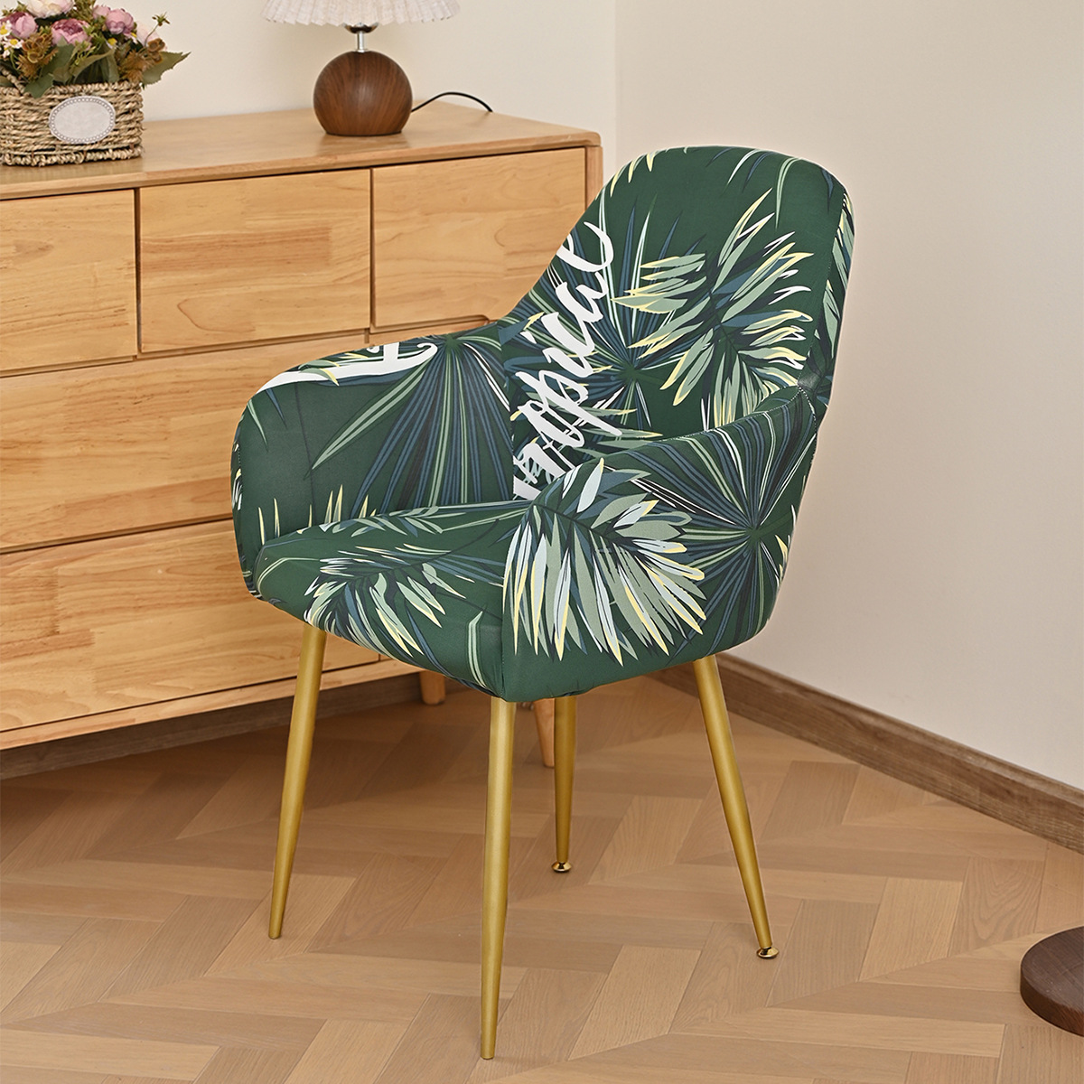 Nuevas cubiertas de silla de comedor de arco transfronterizas con impresión elástica de seda de leche resistente al polvo y al desgaste SHEIN