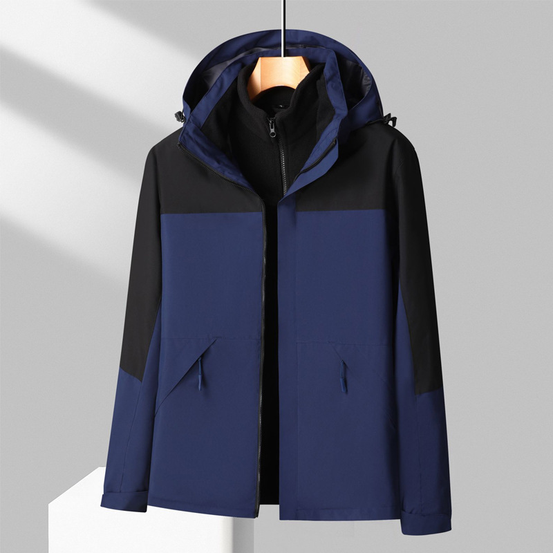 Ropa de asalto de otoño y invierno al aire libre 3 en 1 desmontaje de terciopelo de zorro plateado calentamiento de dos piezas bordado logotipo de ropa de trabajo personalizada