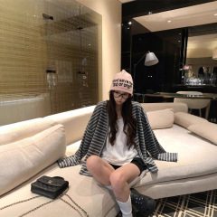韩系慵懒风撞色条纹气质宽松长袖外套女显瘦百搭欧美休闲上衣开衫