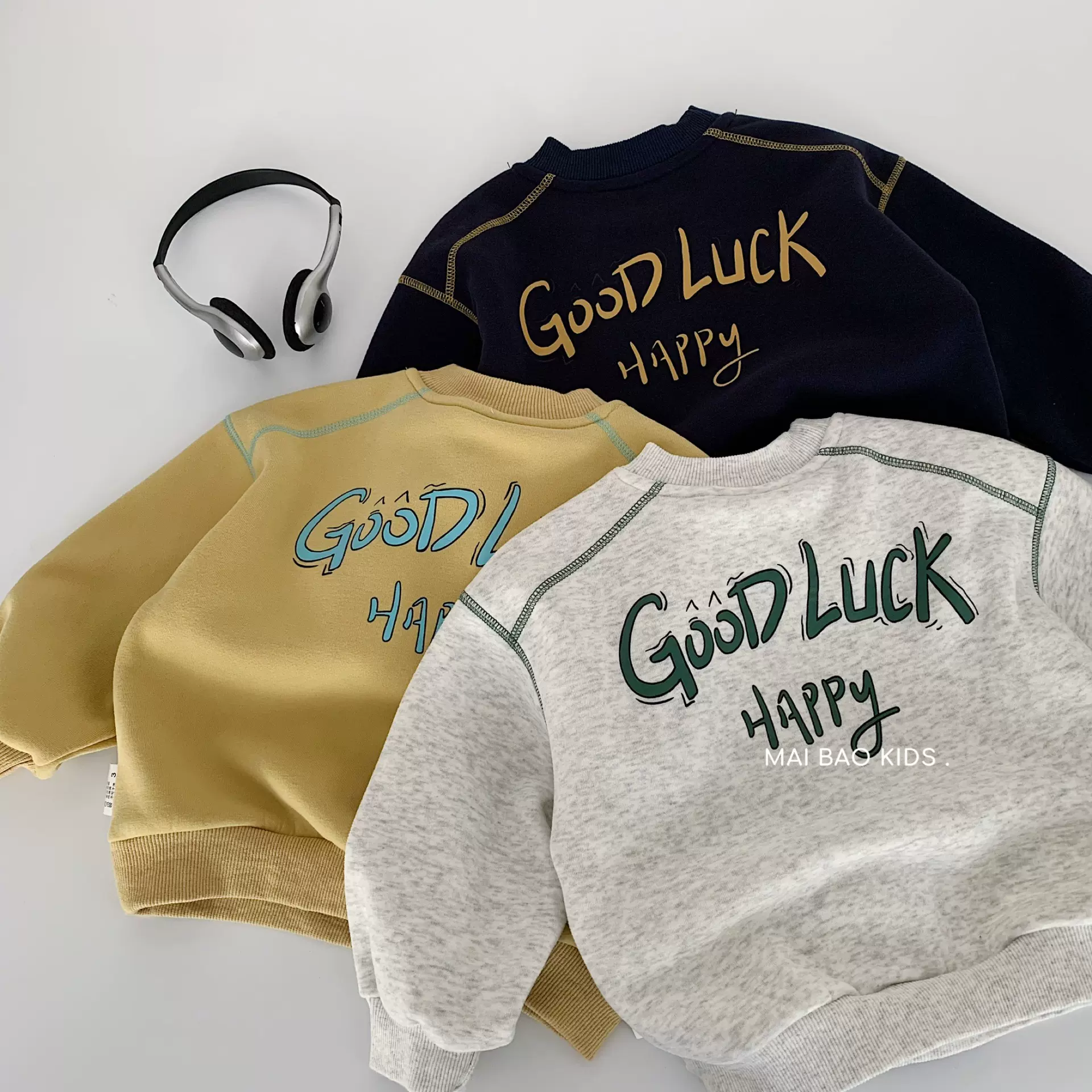 麦宝儿童加绒卫衣2025冬季新款男女童字母圆领套头衫中小童冬装潮