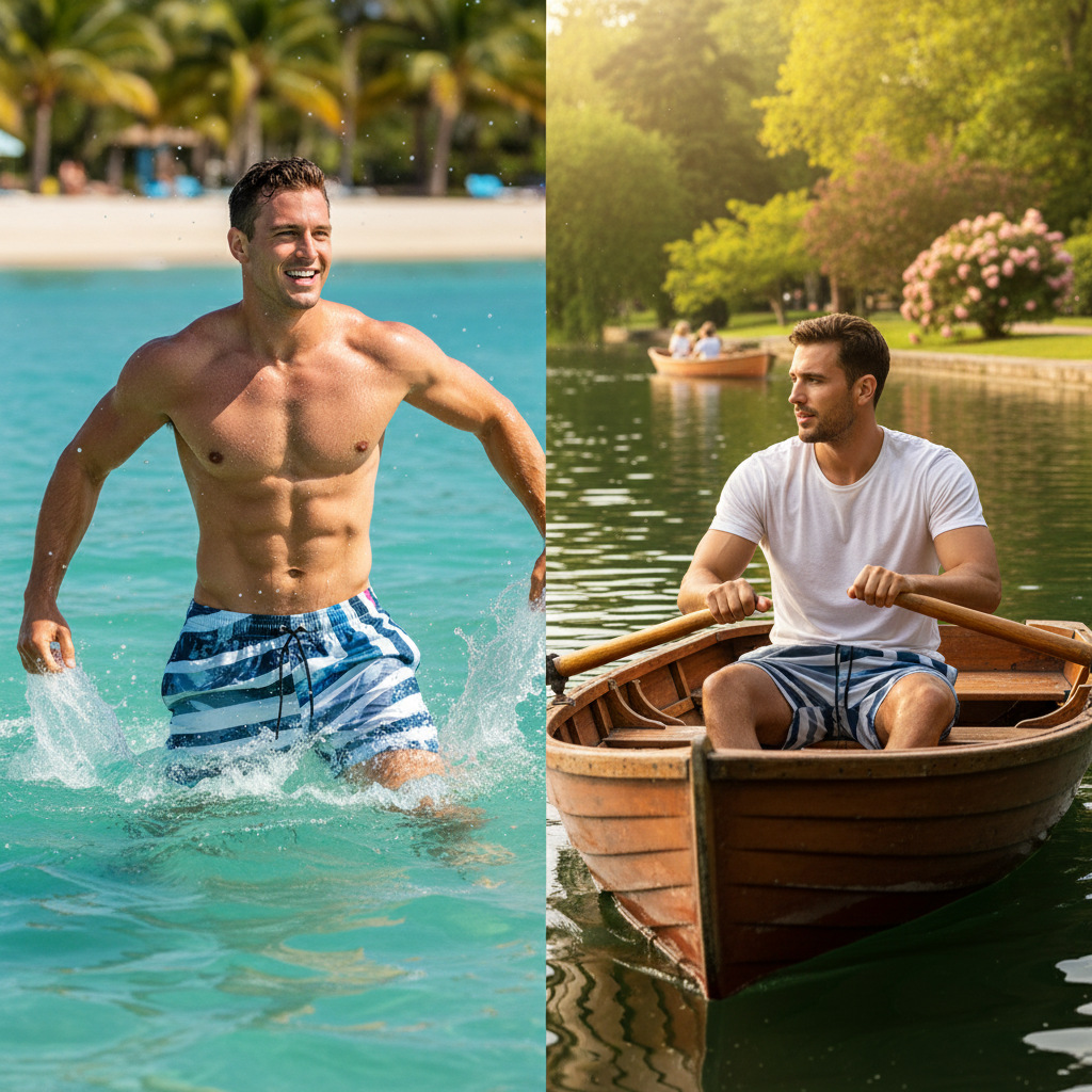 Men's Striped Lined Elastic Swim Trunks For Beach And Vacation_voghion.com