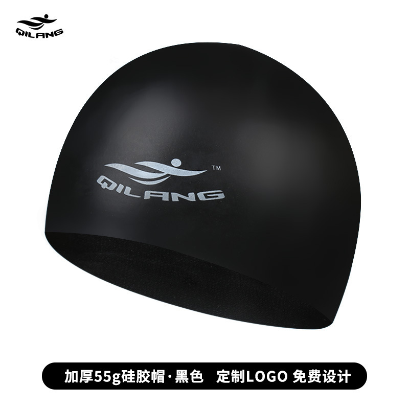 Gorro de baño de silicona para adultos al por mayor grueso 55g niños y niñas impermeable color sólido logotipo impreso gorro de baño fábrica recto
