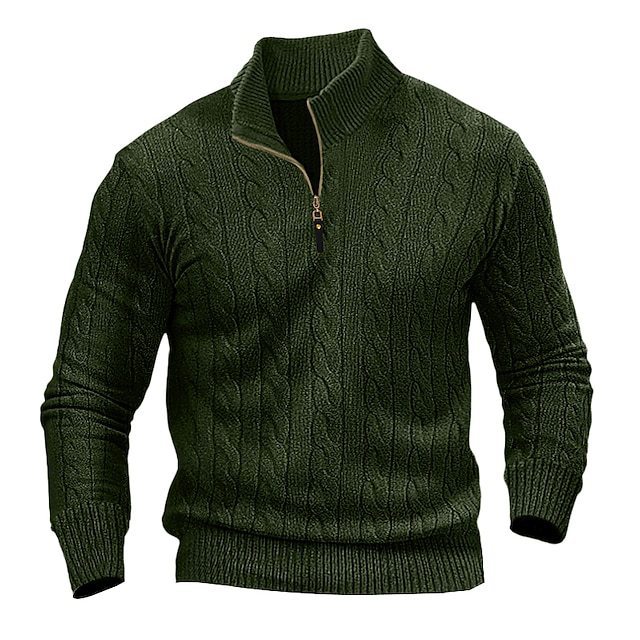 Men's Clothing long sleeved knitted sweater twisted half high collar zipper men's sweater bottoming shirt_voghion.com