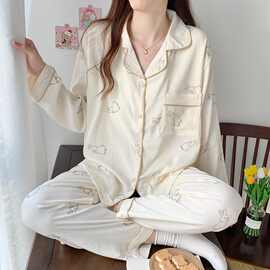 春秋长袖长裤开衫翻领云朵棉睡衣女泡泡棉爆款甜美卡通家居服套装