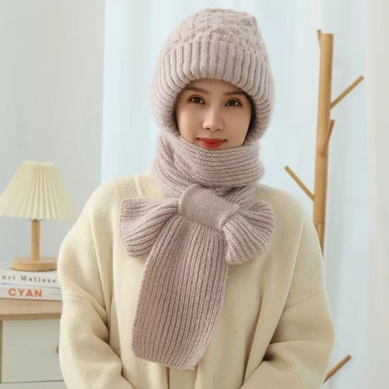 Hat Women's Autumn And Winter Knitted Hat Scarf Integrated Snow Hat Plush Wool Hat Can Be Buckled Neck Protector Squirrel Velvet Hat_viptrois.com
