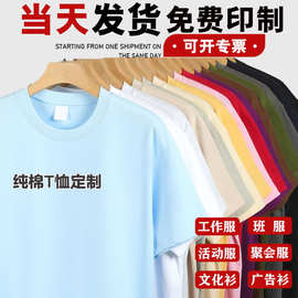 纯棉圆领t恤定制logo短袖工作服印字团体班服订做广告文化衫批发