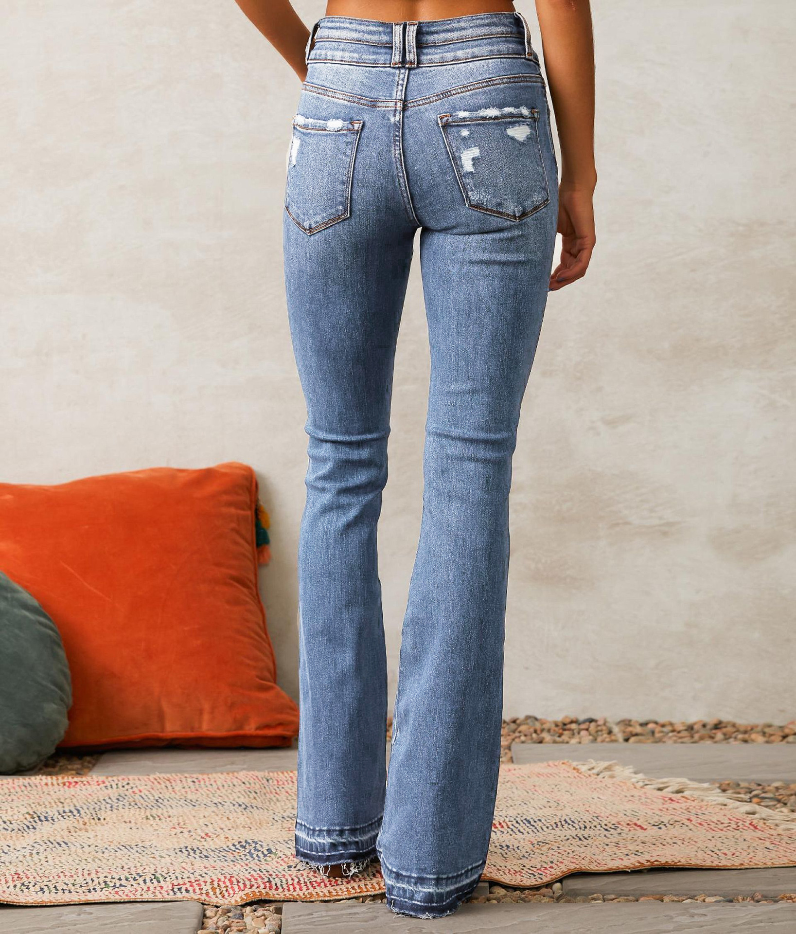 Stretchy Elasticity Women's Holiday Banquet Selfie Streetwear Solid Color Full Length Jeans