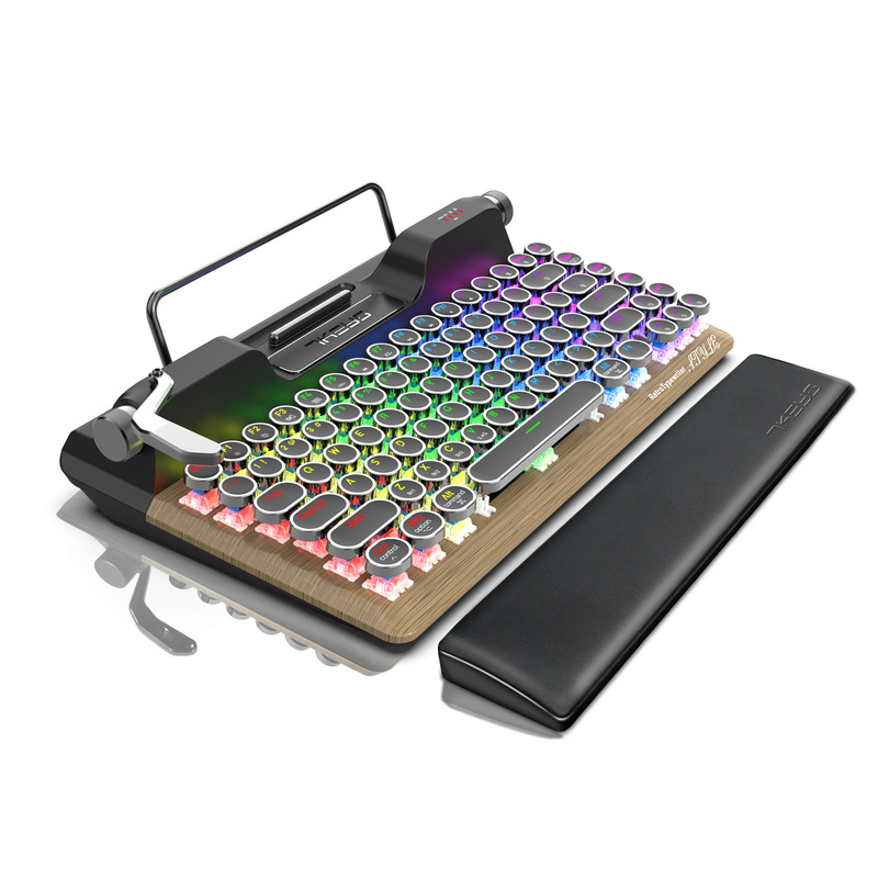 Retro Typewriter Bluetooth Keyboard Three-Mode Connection Steampunk Pluggable Axis Rechargeable Round Keycap Mechanical Keyboard