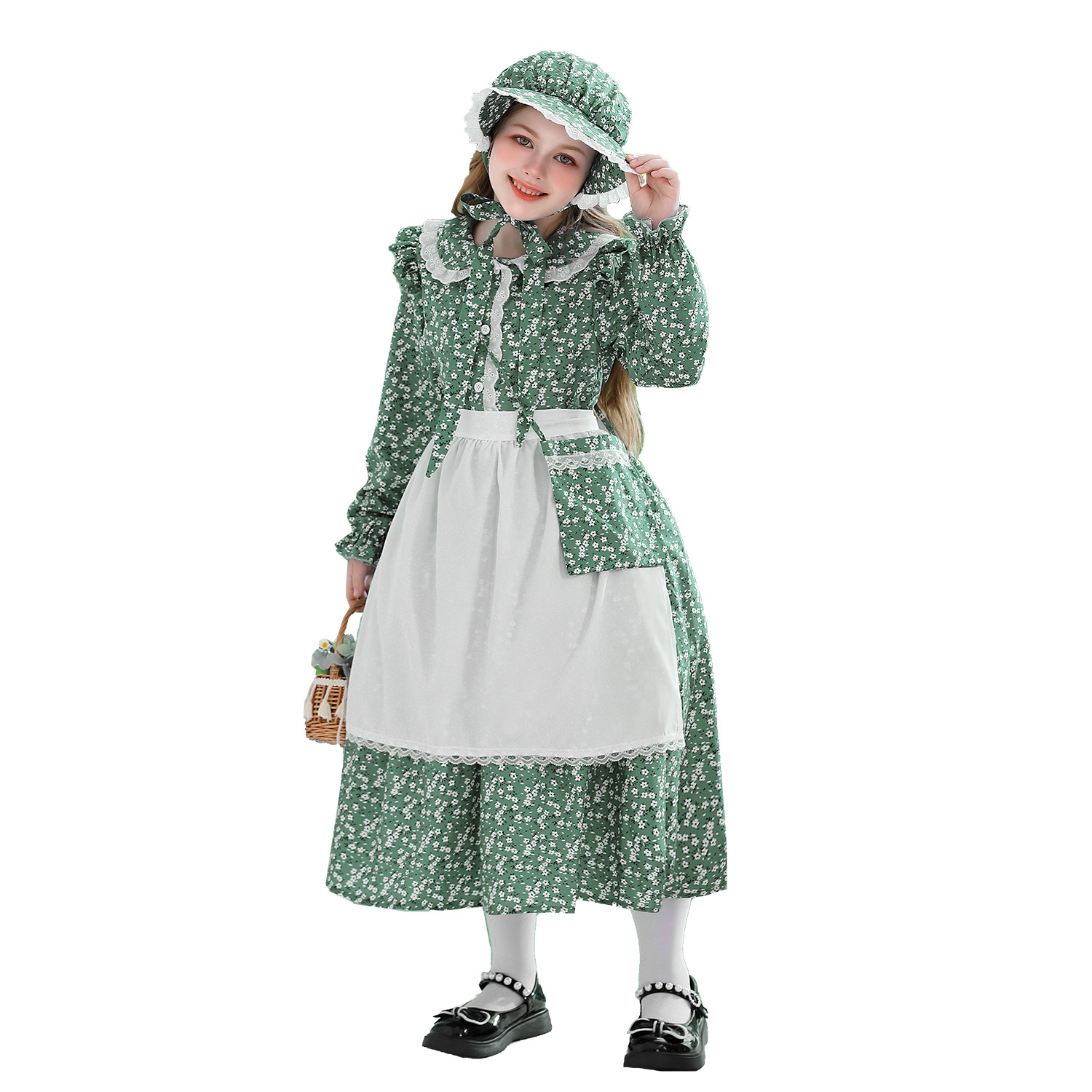 Colonial Girl Children's Costume Prairie Pioneer Pioneer Children's Costume Halloween Pastoral Style Maid Costume Dress
