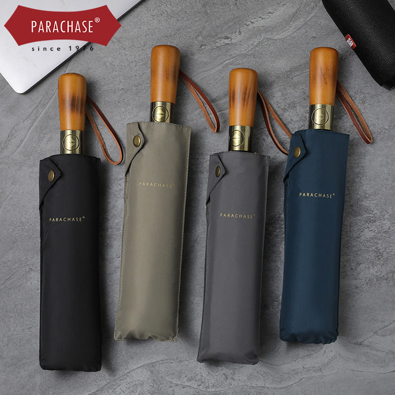 PARACHASE Fake Double Layer Automatic Umbrella Glass Fiber Wind Resistant Large Umbrella Double Korean Style Simple Solid Wood Gift Umbrella for Men PARACHASE Fake Double Layer Automatic Umbrella Glass Fiber Wind Resistant Large Umbrella Double Korean Style Simple Solid Wood Gift Umbrella for Men