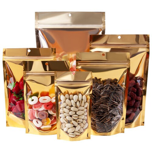 Golden aluminum foil yin and yang self-standing bag, aluminized ziplock bag, red dates and nuts with hanging holes, sealed pocket food packaging bag