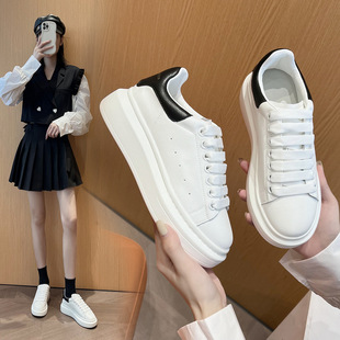 Stable Mcqueen Canvas Shoes for Women 2025 Spring Heightening White Versatile Platform Thick-Soled Dad Shoes Breathable Large White Shoes for Women