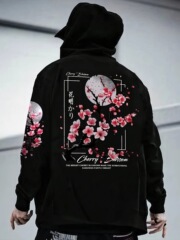 国境を越えた男性のベルベットプリントのフード-カジュアルなスポーツモデル、ゆるいプルオーバーは、秋冬に適しています