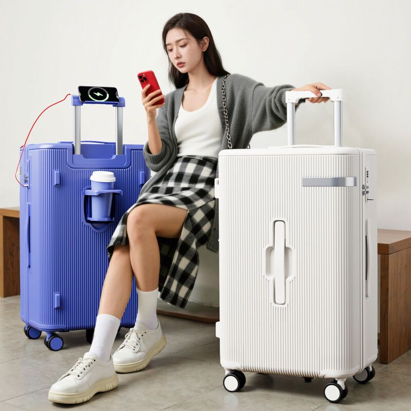Pc Material Suitcase for Women, Three-Segment Opening, Sturdy and Durable Trolley Case, Five-Wheel Large Capacity Student Luggage, Pc Explosion-Proof
