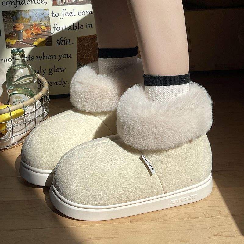 Winter Cotton Slippers for Women, Large Size, Thickened Snow Boots, Warm and Velvet, High-Top, Non-Slip, Thick-Soled, Couple Style for Going Out