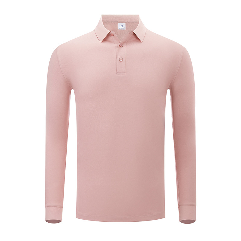 Otoño y invierno de color sólido cuello polo camiseta de polo de algodón blanco camiseta de polo de hombre manga larga vestido de trabajo personalizado bordado