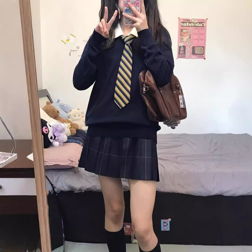 2024 V 넥 풀오버 여성 솔리드 컬러 대학 스타일 일본 JK 유니폼 가을, 겨울 스웨터-긴팔 가을 스타일