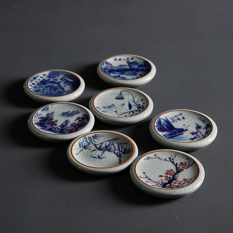 Старая глиняная глиняная чайная подставка Теплоизоляционный коврик Старая глиняная крышка ручной росписью