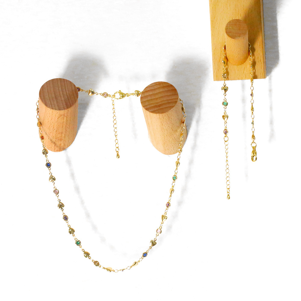 bohemian style colorful zircon heart chain copper necklace bracelet