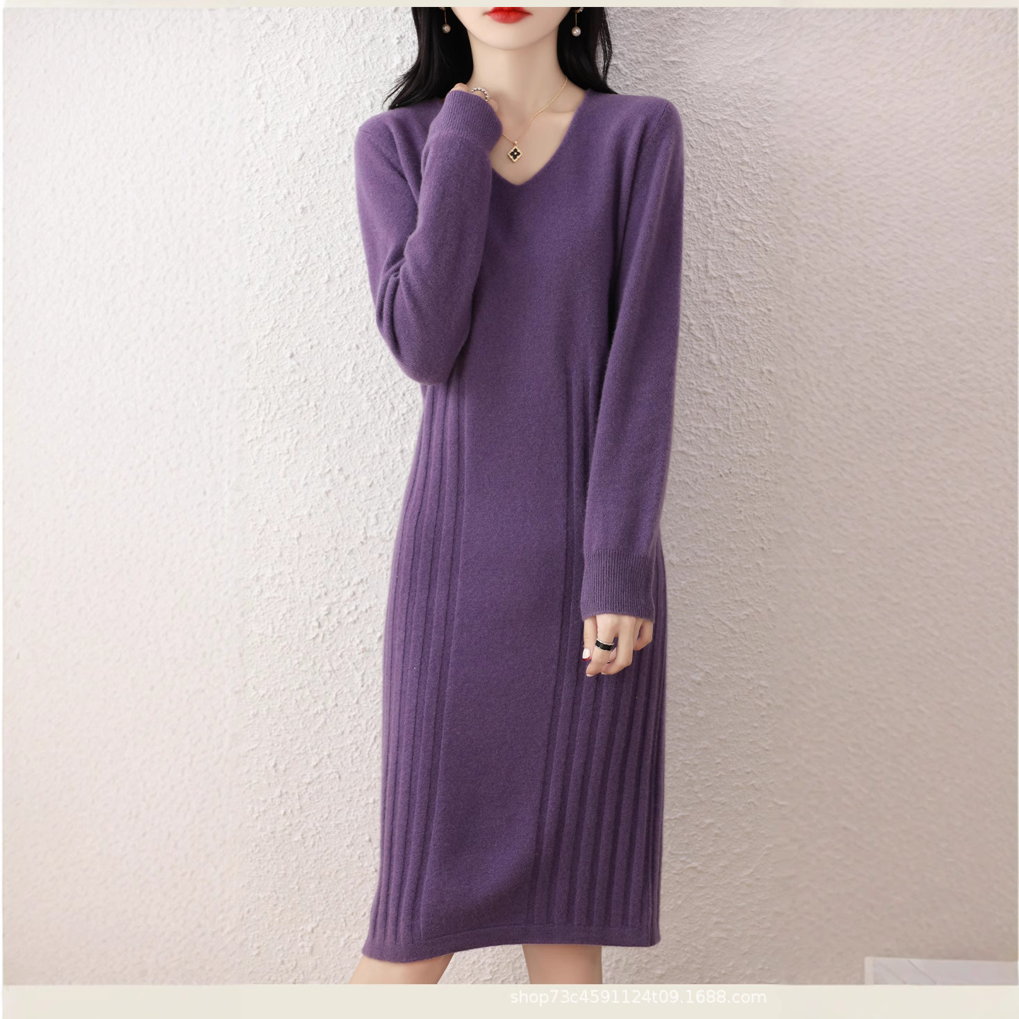 V-NECK 100 퓨어 울 원피스 여성용 슬림 핏 니트 원피스 오버 더니 롱 원피스 엑스트라 롱 힙 바디 콘 스웨터 원피스