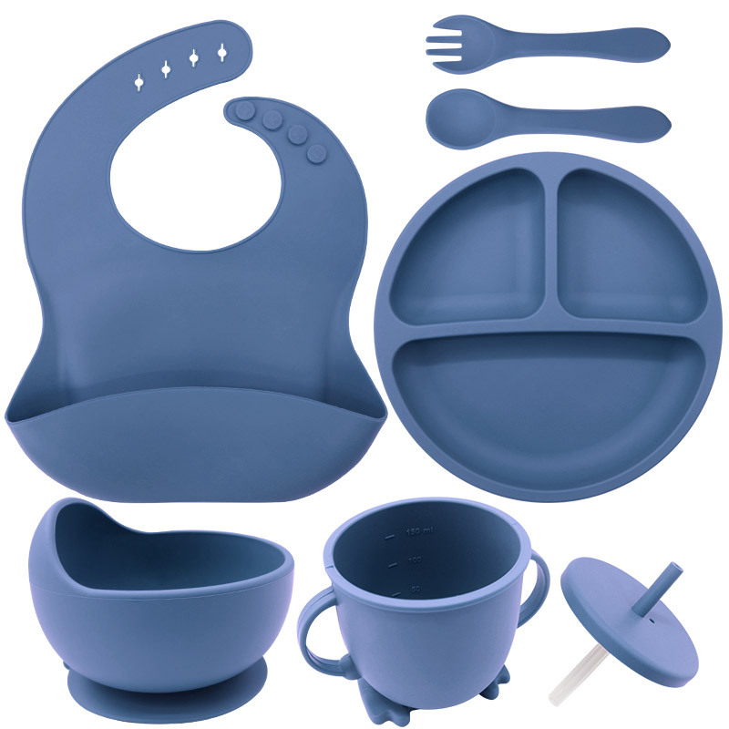 Juego de vajilla de silicona para niños, vajilla para alimentación maternoinfantil, plato de comida, tazón de comida, bebé aprende a comer, plato separado