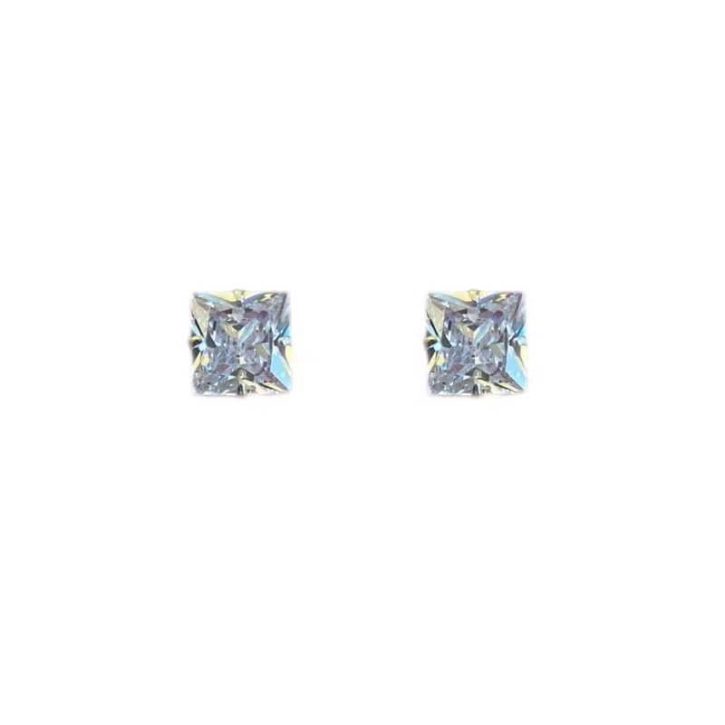 925 Sterling Silver Material Square Pattern 1 Pair 925 Sterling Silver Zircon 925 Sterling Silver Earrings Square Ear Studs