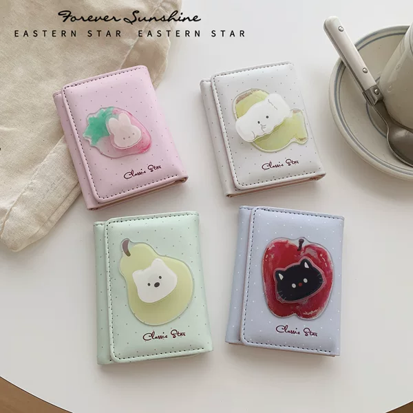 Rotatable! Black cat, rabbit, cute fruit, small animal women's 70% off wallet, in stock, card holder, large capacity