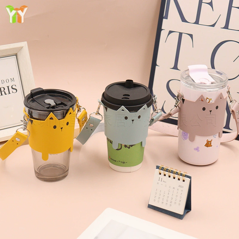 Creative handheld glass, milk tea, linen bag
