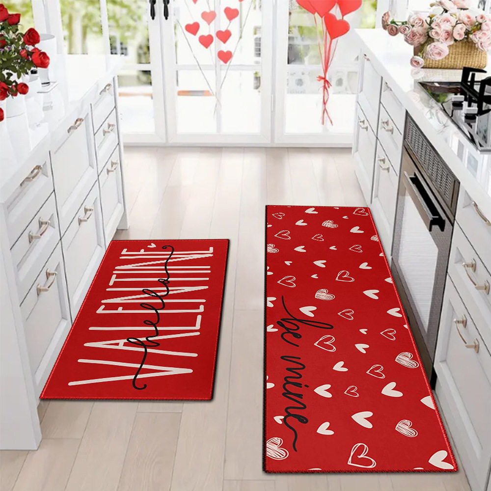 Amazon día de San Valentín alfombra de piso de cocina doméstica dos piezas conjuntos de alfombra de piso resistente a la suciedad y alfombra de puerta de entrada