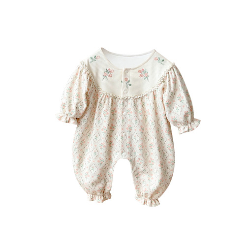 Baby clothes, autumn clothes, one-year-old baby clothes, Korean style baby girl, pastoral style, small floral onesies, home clothes